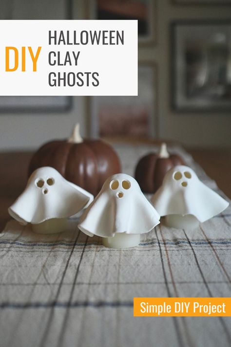 Here is simple tutorial on how to make a cute clay ghost for Halloween! ✨ This DIY project is easy and simple and is a fun way to add more Halloween decor to your home! 👻 #halloweendiy #diyghostdecor Clay Ghosts, Ghost For Halloween, Clay Ghost, Cute Halloween Decor, Diy Furniture Flip, Ghost Diy, Furniture Flips, Air Dry Clay Projects, Ghost Decoration