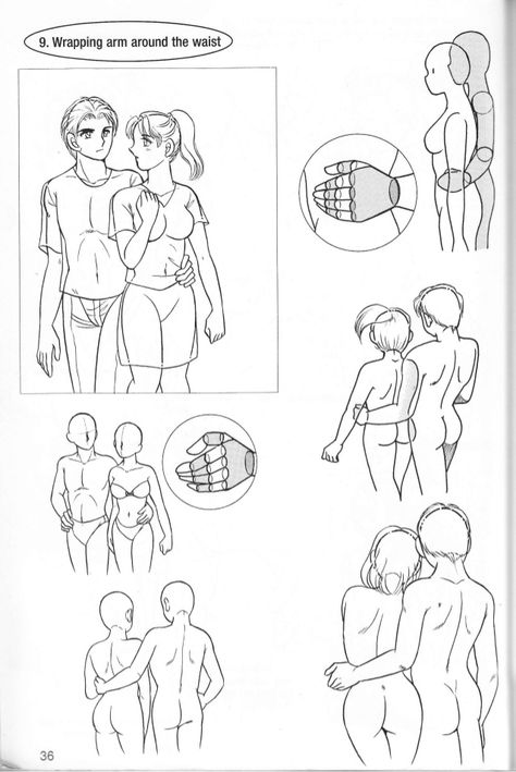 Hands Around Waist Couple Drawing, Arm Around Waist Reference Couple, Arm Around Waist Reference, Holding Waist Couple Drawing, Arms Around Waist Couple Pose, Straddle Couple Pose Drawing, Couple Body Reference, Arm Over Shoulder Pose Reference Couple, Couple Drawing Reference Poses Tall And Short