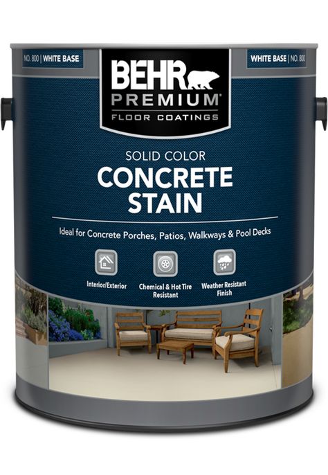 BEHR PREMIUM solid color concrete stain is a durable stain designed to help protect both exterior and interior, vertical and horizontal concrete surfaces. Behr Concrete Paint, Behr Concrete Stain, Concrete Stain Colors, Solid Stain Colors, Color Concrete, Concrete Stain, Mildew Stains, Cement Blocks, Masonry Wall