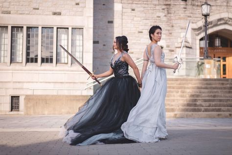 Wlw sword wedding Poly Lesbian Wedding, Wlw Wedding, Fake Wedding, Epic Wedding, Goth Wedding, Positive Comments, Dark Wedding, Fairy Wedding, Lgbtq Wedding