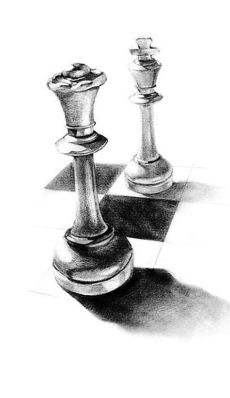 Chess Sketch, Chess Drawing, Chess Piece Tattoo, Chess Tattoo, Queen Drawing, Object Drawing, White Drawing, Desenho Tattoo, Still Life Drawing