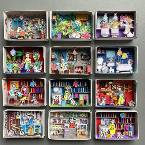 Matchbox Collection, Matchbox Crafts, Matchbox Art, Paper Art Craft, Up Book, Easy Diy Art, Cardboard Crafts, Cute Crafts, Dolls House