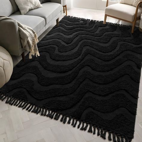 Neutral Floor, Black Room Decor, Office Boho, Neutral Flooring, Apartment Decorating Living, Rugs Large, Black Living Room, Inspire Me Home Decor, Apartment Decor Inspiration