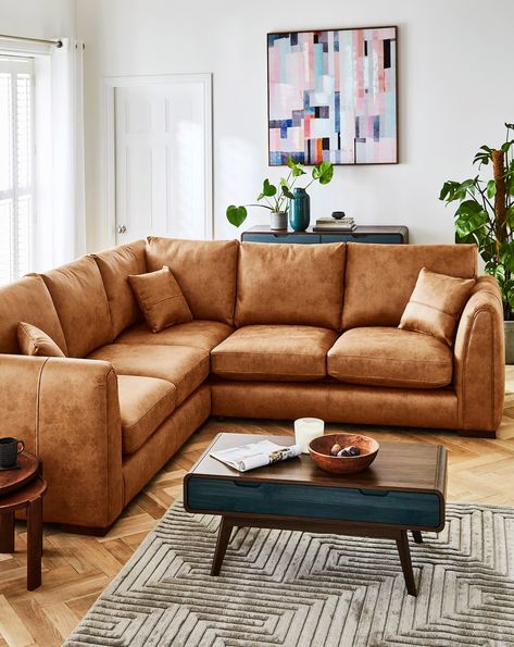 Gray & Osbourn Goliath Faux Leather Corner Sofa | JD Williams Tan Brown Sofa Living Room Ideas, Lounge Brown Leather Sofa, Brown Leather Corner Sofa, Tan Leather Corner Sofa, Tan Sofa Living Room Ideas, Leather Corner Sofa Living Room, Tan Leather Sofa Living Room, Tan Leather Couch Living Room, Tan Sofa Living Room