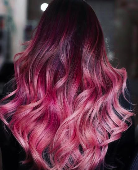 Maroon Hair: Wine-to-Rosé Fade. Dark burgundy roots fade into soft pink ends. Click through for 50 maroon hair ideas. #maroonhair #redhair #haircolorideas #hairideas IG: @rebeccataylorhair Pink Pastel Hair, Pastel Hair Color Ideas, Pastel Pink Hair Color, Hair Rainbow, Maroon Hair, Pink Ombre Hair, Pulp Riot Hair Color, Trending Hair, Pulp Riot Hair