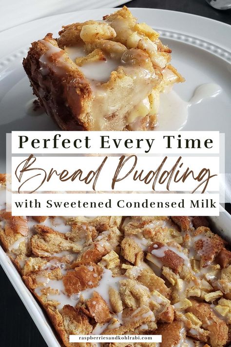 Bread Pudding with Sweetened Condensed Milk is a decadent dessert that elevates the classic bread pudding to a whole new level of indulgence. Moist bread cubes are soaked in a rich custard made with sweetened condensed milk, resulting in a velvety, caramel-like sweetness that perfectly complements the soft, baked texture of the pudding, making it a heavenly treat for dessert lovers. Amish Custard With Condensed Milk, Butterscotch Bread Pudding Recipes, Bread Pudding With Heavy Cream, Buttermilk Pudding Recipes, Coconut Milk Bread Pudding, Custard For Bread Pudding, Bread Puddings Recipe, Bread Pudding With Sweet Condensed Milk, Sweetened Condensed Milk Bread Recipes