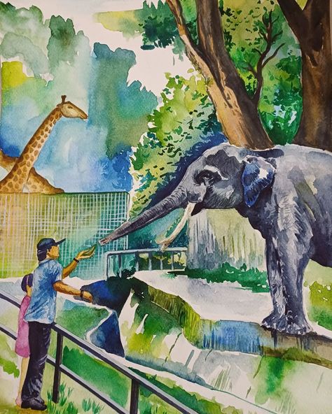 Hmm mmm mmm . . . #mangomademywad #elephant #watercolorpainting #watercolorartist #zoo #saveanimals #love #existence Zoo Drawing, Crockery Unit, Watercolor Elephant, Background Drawing, Save Animals, Watercolor Artist, Children’s Books, Childrens Books, Watercolor Paintings