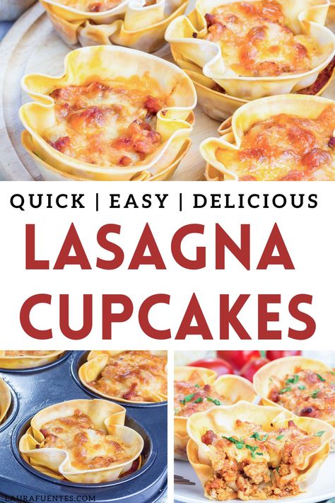 Mini lasagna cupcakes Appetizer Lasagna, Lasagna Cupcakes, Mini Lasagna, Traditional Lasagna, Crowd Pleasing Appetizers, Italian Appetizers, Wonton Wrappers, Easy Family Dinners, Favorite Appetizers