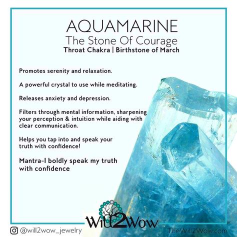 Aquamarine March's Birthstone Will2wow jewelry Stone of Courage Crystal healing Little Buddha, Under Your Spell, Raw Aquamarine, Crystal Power, Crystals Healing Properties, Spiritual Crystals, Gemstone Meanings, Crystal Therapy, Crystal Healing Stones