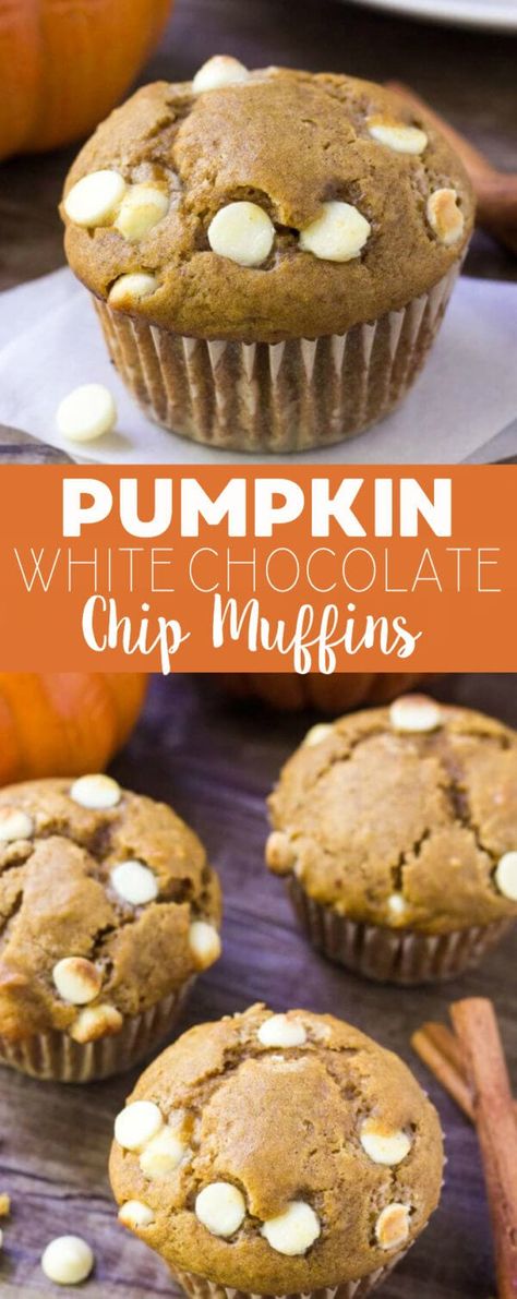 White Chocolate Chip Muffins, Pumpkin Chocolate Chip Muffin Recipe, Pumpkin White Chocolate, Chocolate Pumpkin Muffins, Pumpkin Recipes Healthy, Savory Pumpkin Recipes, Pumpkin Muffin Recipes, Pumpkin Recipes Easy, Diy Easy Recipes