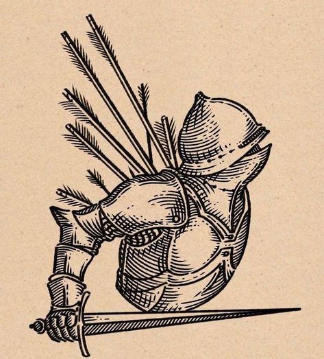 Etching Tattoo, Woodcut Tattoo, Medieval Drawings, Engraving Tattoo, Medieval Tattoo, Knight Tattoo, Old School Tattoo Designs, Black Tattoo, Tattoo Art Drawings