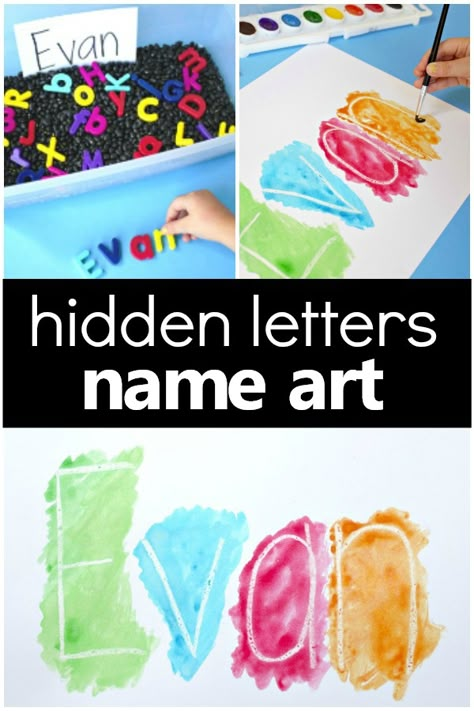 Name Art Preschool, Name Activities Preschool, Name Activity, Hidden Letters, Kindergarten Names, Preschool Names, Art Preschool, Name Recognition, Kindergarten Art Projects