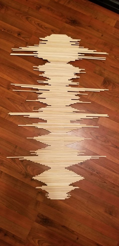 Wooden dowels craft Dowel Art Diy, Wooden Dowel Projects, Diy Dowel Projects, Wood Dowel Projects, Wooden Sticks Diy Decor, Wooden Dowel Crafts, Overlays For Furniture, Dowel Projects, Diy Mirrored Furniture