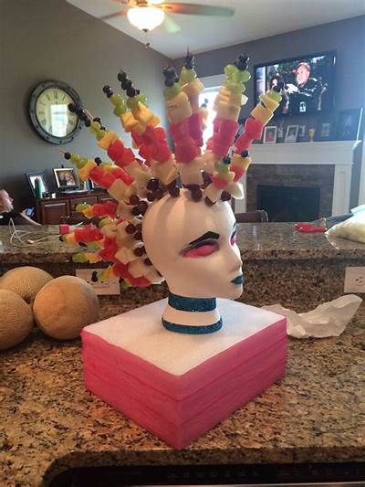 I made this for an 80's theme party! It was super fun! Fruit Mohawk | 80s party decorations, 80s ... Disco Theme Parties, 80's Theme Party, Decades Party, 70s Party Theme, 70s Theme Party, 80s Party Decorations, 80's Theme, 80s Birthday Parties, 1980s Party