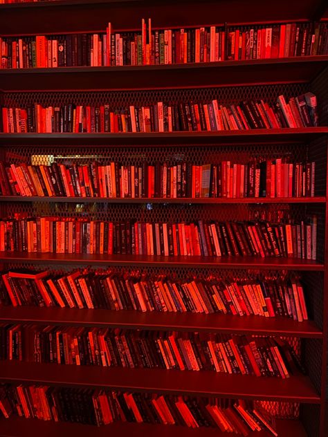 #books #bookshelf #red #redlight Red Library Aesthetic, Red Book Aesthetic, Red Library, Aesthetic Shelf, Library Corner, Phone Setup, Library Aesthetic, Books Bookshelf, Red Books