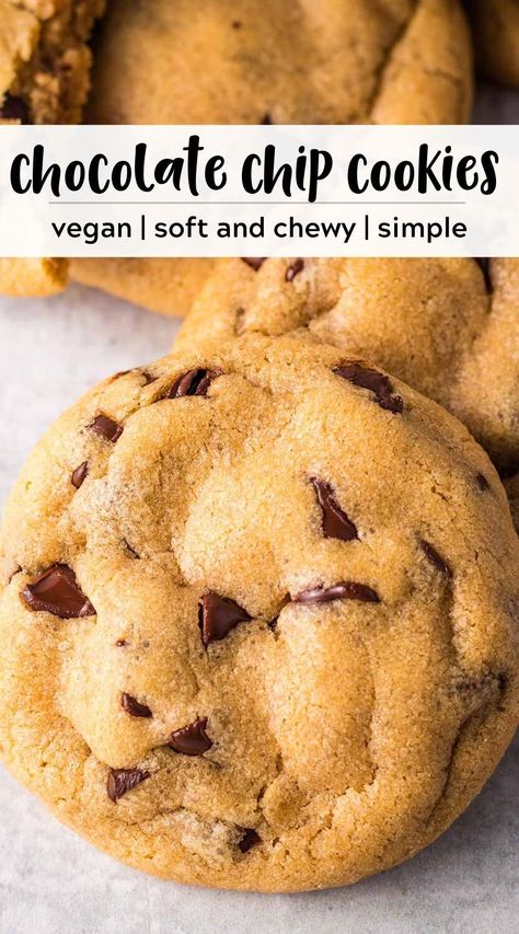 Easy Vegan Chocolate Chip Cookies, Best Vegan Chocolate Chip Cookies, Vegan Chocolate Chip Cookie Recipe, Easy Vegan Cookies, Vegan Chocolate Cookies, Eggless Chocolate Chip Cookies, Vegan Baking Recipes, Vegan Cookies Recipes, Vegan Chocolate Chip Cookies