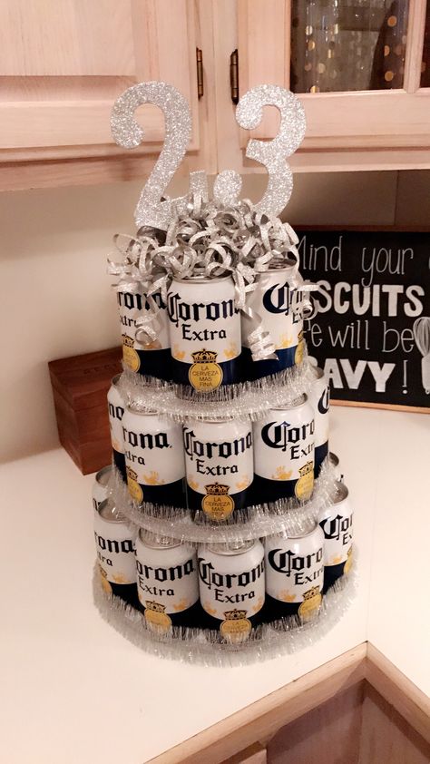 Hayden's Birthday Cake! Beer Can Cakes, 21st Birthday Diy, Birthday Beer Cake, Cake In A Can, Beer Cake, Birthday Gifts For Boyfriend Diy, Beer Birthday, Beer Party, Homecoming Proposal Ideas