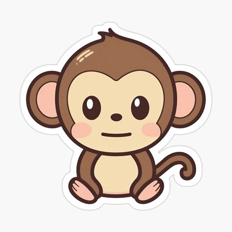 Cute Monkey Stickers, Kawaii Monkey Drawing, Cute Monkey Doodle, Cute Monkey Drawing Easy, Monkey Painting Easy, How To Draw Monkey, Cute Sticker Ideas Easy, Cute Drawing Ideas Easy Kawaii Cartoon, How To Draw A Monkey