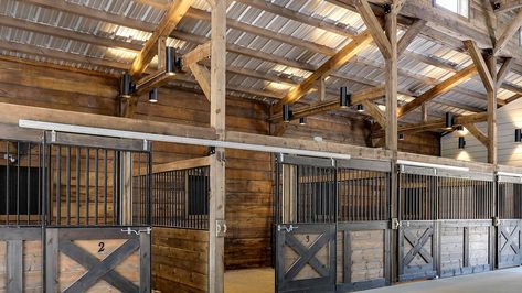 Barn - Great Plains Western Horse Barn Project BBL318 | Photo Gallery Dream Barn Stables, Stable Style, Horse Barn Ideas Stables, Barn Stalls, Classic Equine, Horse Barn Designs, Blue Barn, Dream Horse Barns, Horse Barn Plans