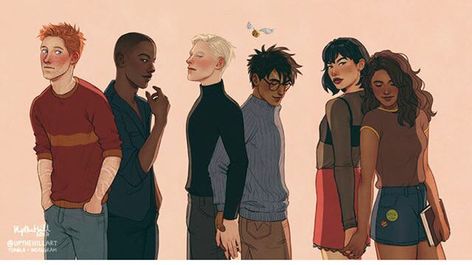 Slytherin trio & Gryffindor trio Blaise Fanart, Slytherin X Gryffindor, Drarry Pansmione Blairon, Art Harry Potter, Harry Draco, Gay Harry Potter, Images Harry Potter, Harry Potter Ships, Enemies To Lovers