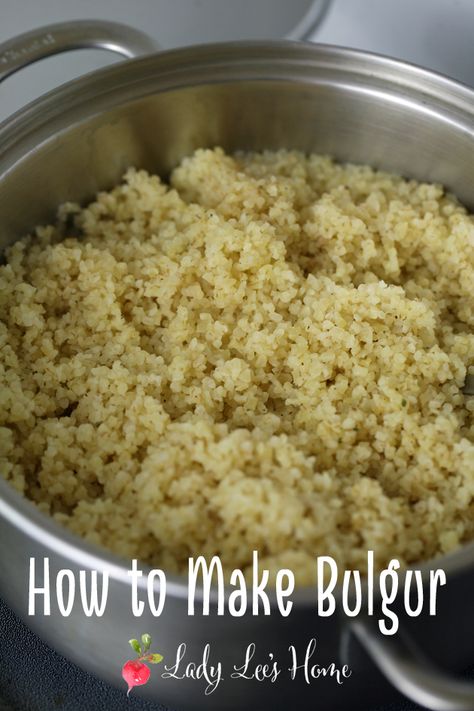 Bulgur is simply dried, cracked wheat. It's considered whole wheat grain and it's very easy to make. In 10 minutes or so, you'll have a great side dish! #LadyLee'sHome How To Make Bulgar Wheat, Bulger Wheat Recipes Breakfast, How To Cook Bulgar Wheat, Bulgar Wheat Recipes, Bulgar Recipes, Bulgur Wheat Recipes, Turkish Rice, Kibbeh Recipe, Tabouli Recipe