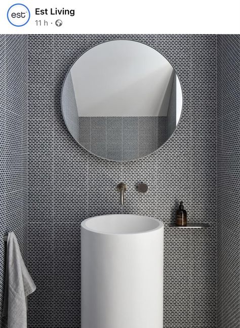 Modern Powder Room Design, Modern Powder Room, Rustic Basement, Grey Backsplash, Park Street, Steel Shelving, Est Living, Powder Room Design, Business Photoshoot