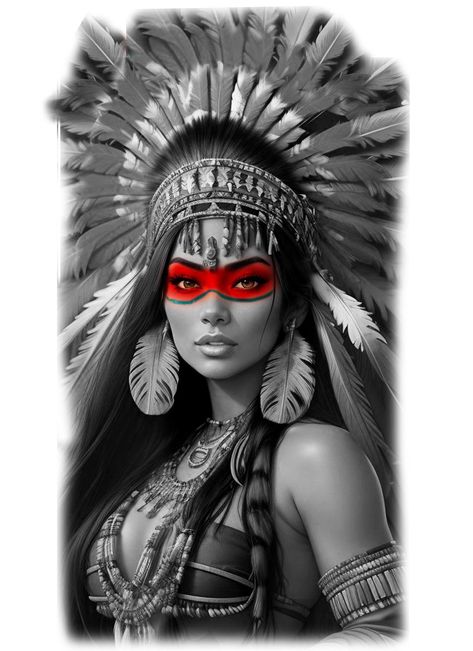 Apache Tattoo, Native American Chief Tattoo, Indian Tattoos For Women, Native American Queen, Indian Women Tattoo, Wolf Girl Tattoos, Native American Tattoo Designs, Indian Tattoo Design, Native American Drawing