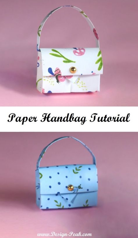 Paper Handbag Tutorial – Tutorials & More Origami Purse Tutorial, Paper Handbag Tutorial, Paper Purses Ideas, Paper Purse Tutorial, Handbag Card Tutorial, Cricut Boxes, Diy Paper Purses, Craft Paper Flowers, Paper Handbag