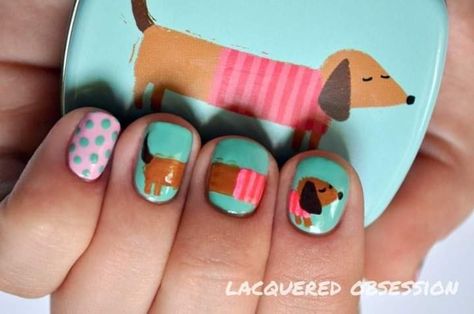 Cute Animal Nails, Crazy Dachshund, Dog Nail Art, Animal Nail Designs, Paw Nails, Dachshund Stuff, Slinky Dog, Nails Design Ideas, Animal Nail Art