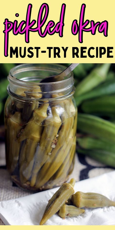 Sweet Pickled Okra, Canning Pickled Okra, Pickled Okra Recipe, Pickled Okra Recipes, Pickled Vegetables Recipe, Pork Barbecue, Okra Recipe, Pressure Canning Recipes, Pickled Okra