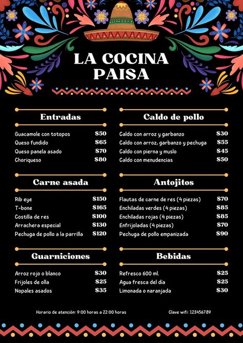 Mexican Menu Design Templates, Mexican Restaurant Menu Ideas, Mexican Menu Design, Spanish Menu, Ideas Cartas, Mexico Restaurants, Mexican Menu, Del Taco, Menu Design Template