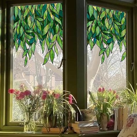 Amazon.com: ChicSkin Original Hand Drawn Stained Glass Window Hanging Clings, Floral Window Film Decorative Textured Window Cling, Spring Vine Glass Window Decor Green Pearl Vine Window Stickers 22.83"X51.18" : Home & Kitchen Dc Apartment, Stained Glass Window Clings, Stained Glass Window Film, Stained Glass Decor, Window Color, Window Cling, Stained Glass Window Hanging, Window Films, Stained Glass Diy