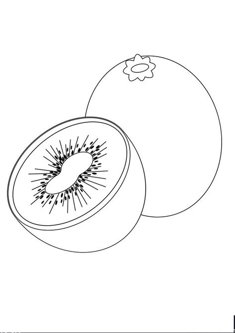 Fruits Outline Pictures, Kiwi Coloring Page, Kiwi Crafts For Preschoolers, Kiwi Drawing Simple, Kiwi Outline, Kiwi Fruit Drawing, Kiwi Drawing, Colouring Pages Printable, Floral Outlines