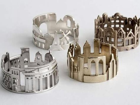 Cityscape Rings, Wearable Architecture, Architectural Rings, Architectural Jewelry, 3d Scanner, Toy Art, Wrap Rings, Metropolis, Custom Jewelry