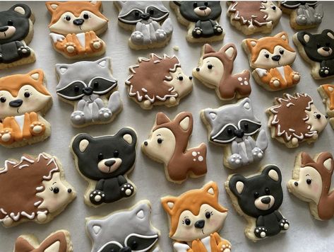 Woodland Animals, Woodland Animal Cookies, Baby Woodland Animal Cookies, Woodland Baby Shower, Baby Shower Cookies, Bear, Raccoon, Deer - Etsy Woodland Bear Cookies, Woodland Royal Icing Cookies, Forest Animal Cookies, Rustic Woodland Baby Shower Ideas, Woodland Themed Cookies, Woodland Creature Cookies, Woodlands Cookies, Woodland Cookies Decorated, Woodland Baby Shower Theme Food