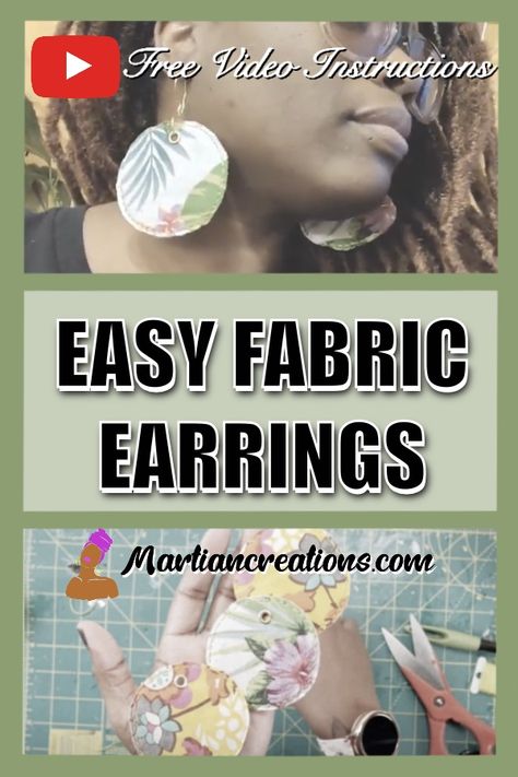 Free video instructions Diy Fabric Earrings, Fabric Earring, Easy Earrings, Earring Video, Diy Fabric Jewellery, Fabric Jewellery, Scrap Fabric Crafts, Shape Templates, Fabric Spray