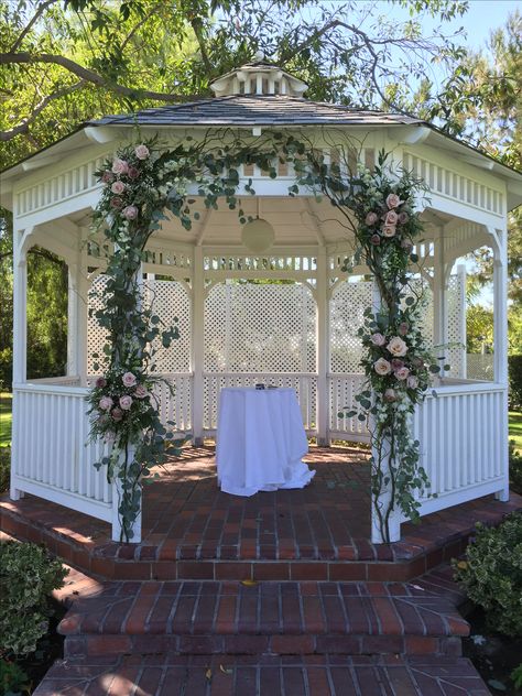 Alta Vista Country Club Wedding Gazebo Decor Orange County Weddings  Garland Diy Wedding Gazebo, Wedding Gazebo Flowers, Gazebo Wedding Ceremony, Gazebo Wedding Decorations, White Gazebo, Wedding Gazebo, Gazebo Decorations, Gazebo Wedding, Outdoor Gazebos