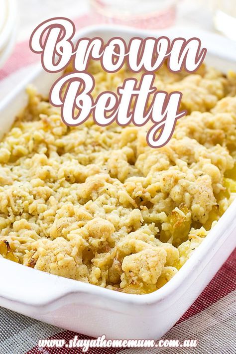 “Brown Betty is a creamy American style dessert. Perfect all year round!!” Brown Betty Dessert, Brown Betty Recipe, Crumble Recipes, Apple Brown Betty, Banana Custard, Buttermilk Pie, Stay At Home Mum, Brown Betty, American Desserts