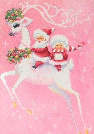 apositivelybeautifulblog:      (via MY PINK CHRISTMAS / Vintage Christmas Card) Vintage Pink Christmas, Shabby Christmas, Vintage Christmas Images, Christmas Graphics, Old Fashioned Christmas, Christmas Memory, Noel Christmas, Santa And Reindeer, Merry Little Christmas