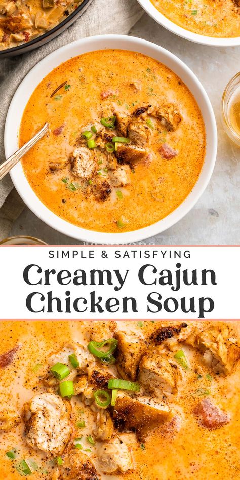 Creamy Cajun Chicken Soup, Cajun Chicken Soup, Creamy Cajun Chicken, Chicken Soup Recipe, Creamy Cauliflower, Cajun Chicken, Cajun Recipes, Chicken Soup Recipes, Soup And Sandwich