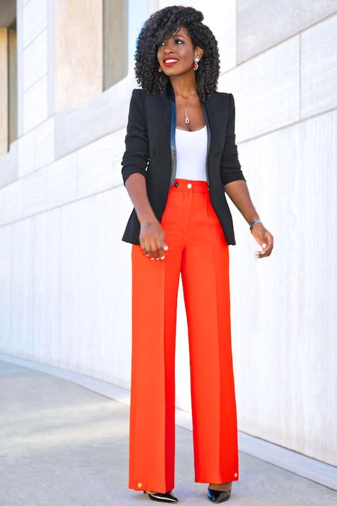 Style Pantry | Structured Blazer + Tank + High Waist Wide Leg Pants Orange Pants Outfit, Pantalon Orange, Outfit Ideas For Black Women, Pants Outfit Work, Wide Leg Pants Outfit, Structured Blazer, Style Pantry, Leg Pants Outfit, High Waist Wide Leg Pants