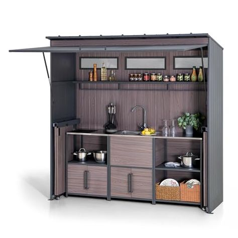 Outdoor Kitchen Uk, Mini Outdoor Kitchen, Garden Kitchen Outdoor, Kitchen Island Frame, Outdoor Grill Kitchen, Kitchen Cabinets Shelves, Steel Outdoor Kitchen, Outdoor Towel Rack, Sink Options