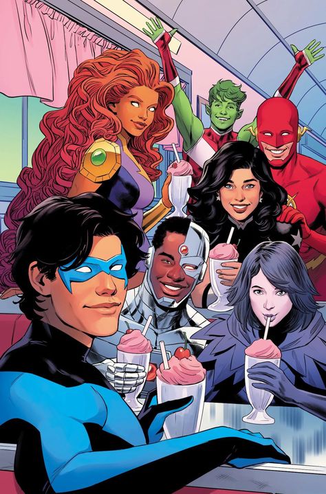 Travis Moore, Art Dc Comics, Nightwing And Starfire, Original Teen Titans, Teen Titans Fanart, Dc Comics Wallpaper, Teen Titan, Univers Dc, Arte Dc Comics