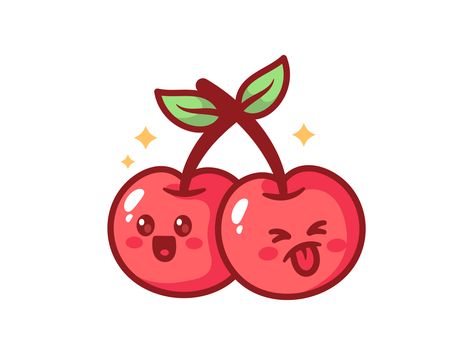 Cartoon Cherry, Kawaii Cherry, Cherry Drawing, Cherry Graphic, Cherry Girl, Sticker Inspo, Fruit Icons, Cute Fruit, Icon Illustration