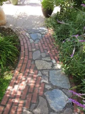 Stone Garden Paths, Brick Pathway, Walkway Landscaping, Brick Path, Brick Walkway, Pathway Landscaping, Walkway Ideas, Walkways Paths, Brick Garden