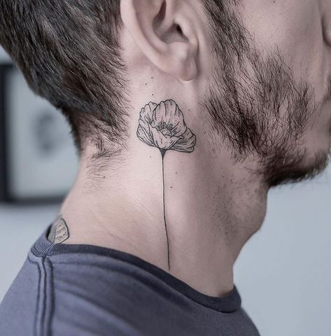 Flower On The Neck Flower Neck Tattoo, Cute Elephant Tattoo, Poppy Flower Tattoo, Bluebird Tattoo, Tattoo Fashion, Maori Tattoos, Throat Tattoo, Web Tattoo, Poppies Tattoo