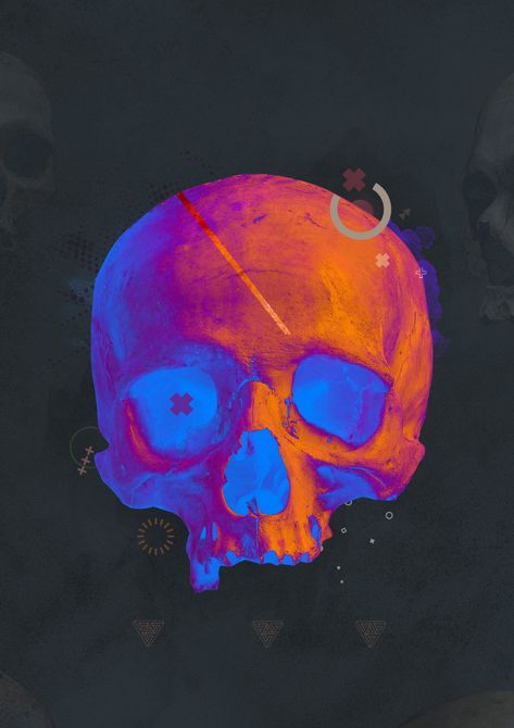 Skull Experiments on Behance Gouache Skull Painting, Skull Painting Ideas, Skull Digital Art, Inverted Colors, Abstract Skull, Colorful Skull Art, Skulls Art, Skull Color, Pastel Skull