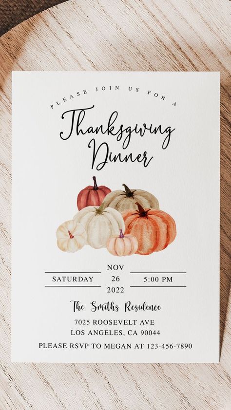 Thanksgiving Dinner Invite Thanksgiving Invite, Add Image, Thanksgiving Invitation, Pumpkin Party, Dinner Decoration, Thanksgiving Parties, Change Background, Thanksgiving Dinner, Font Size