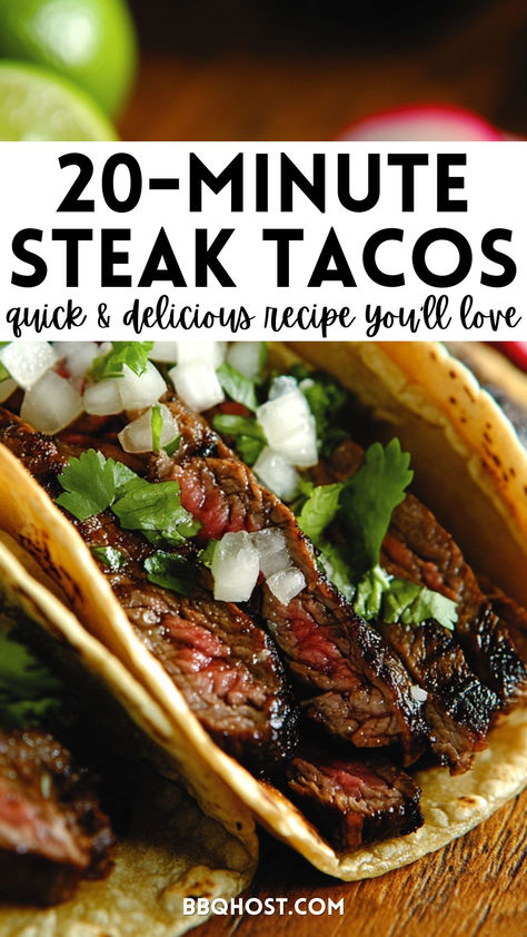 Make your own Mexican street steak tacos with this easy recipe! Choose from three cooking methods, add a flavorful steak seasoning, and top it with your favorite taco fixings for a delicious meal. Save this for later and click through for the full guide! Steak Em Recipes, Street Steak Tacos, Mexican Flank Steak, Chuck Tender Steak Recipes, Mexican Steak Tacos, Steak Tacos Recipes, Easy Steak Tacos, Steak Taco Seasoning, Steak Taco Marinade