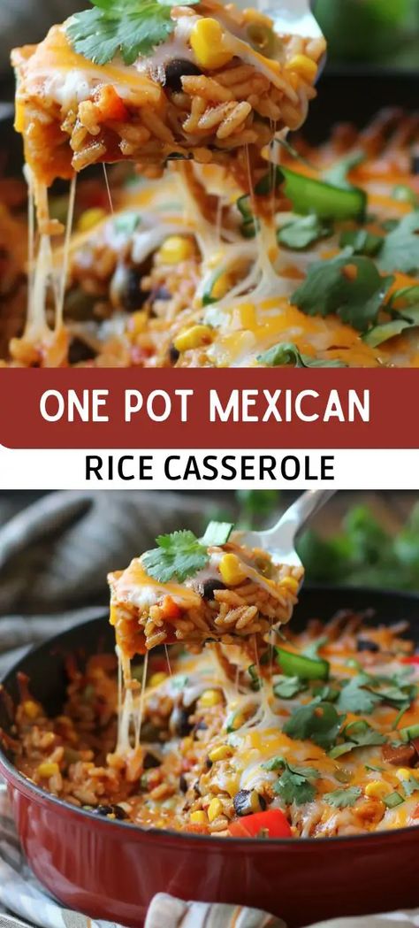 One-Pot Mexican Rice Casserole Rice Beans Corn, Mexican Beans And Rice, Mexican Fried Rice, Mexican Steak, Mexican Rice Casserole, Mexican Chicken And Rice, Dinner Casserole Recipes, Rice Beans, Measuring Cups And Spoons